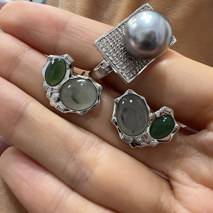 银S925镶嵌戒指海水珍珠王*