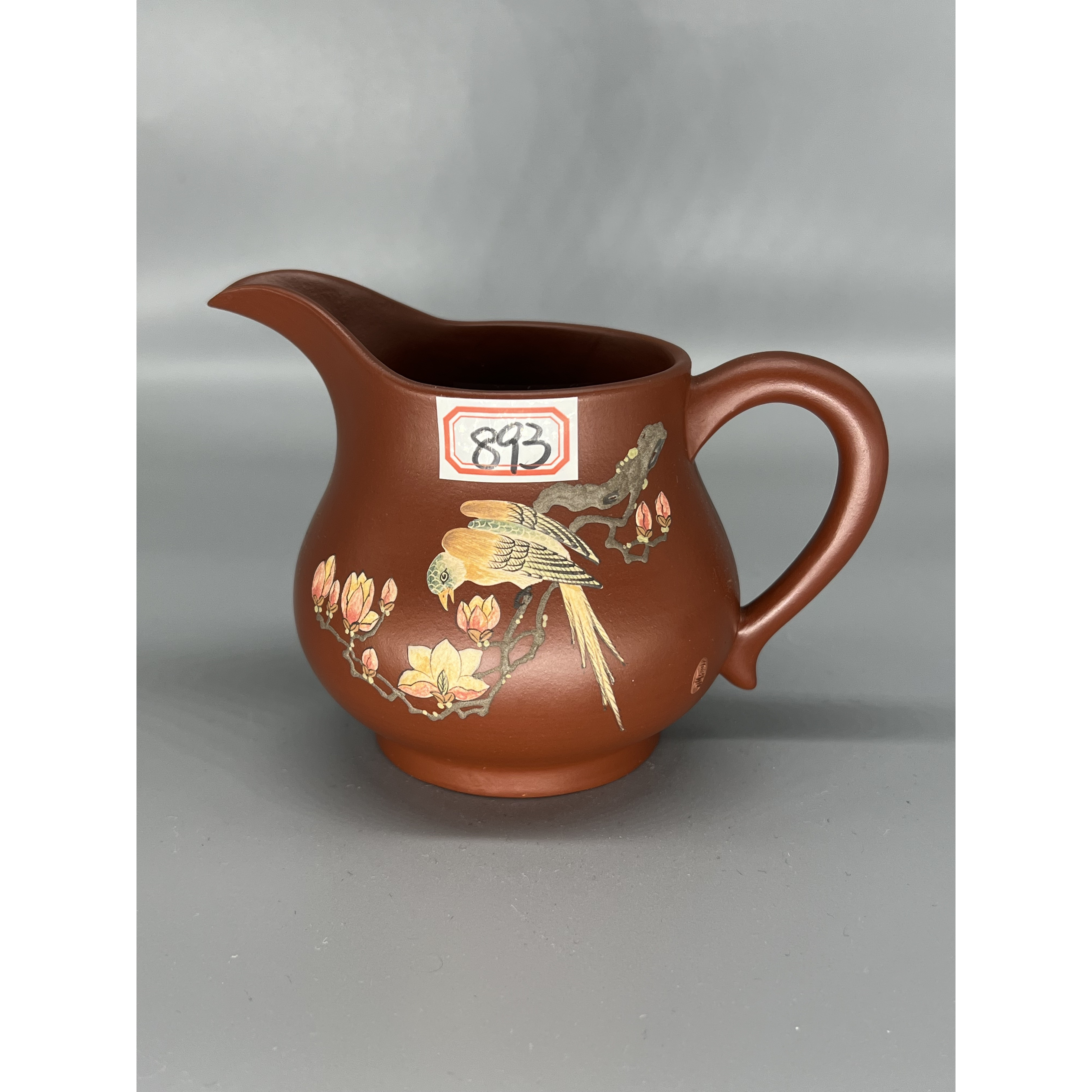 893宜兴紫砂茶具大红袍堆绘小鸟公道杯FSY260cc