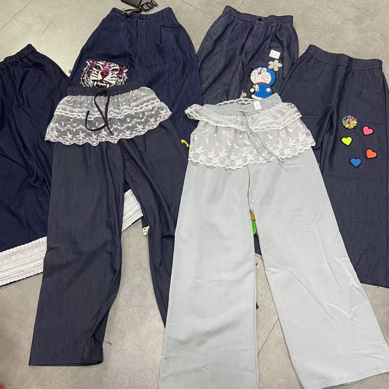 夏季阔腿裤薄款高腰通勤休闲裤时尚花边裤子 集合链接 DZ250893