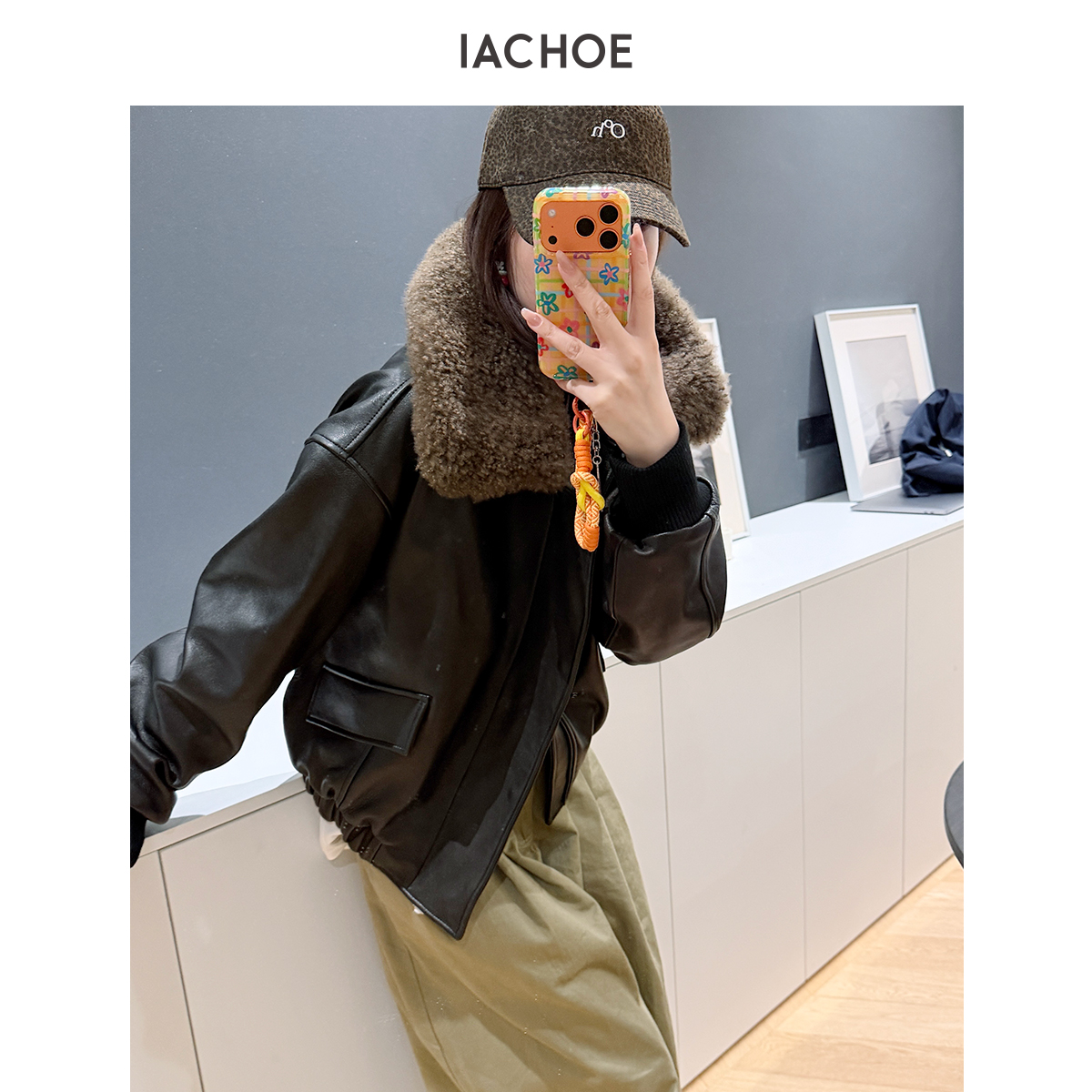 IACHOE   真皮Lam*r大毛领羊皮3M新雪丽棉加厚皮衣3671527001