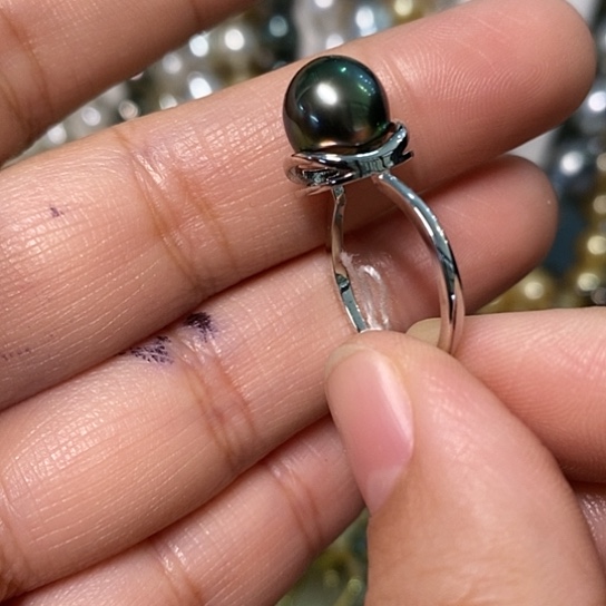 海水珍珠戒圈银S925镶嵌9-10