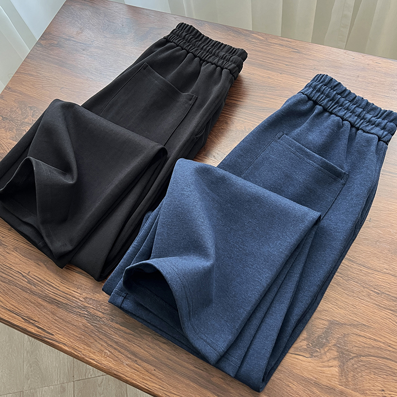 直筒裤男春秋全棉纯色男款裤子百搭男士中高腰男裤宽松休闲裤子