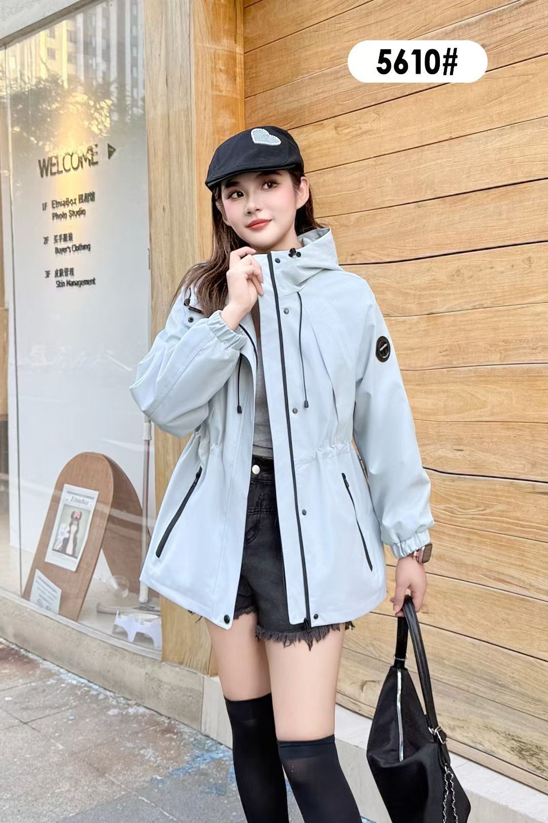 连帽女中长款秋季外套女装风衣女款宽松时尚修身版5610休闲