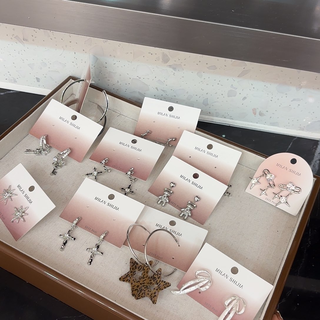 铜合金925银耳钉11对