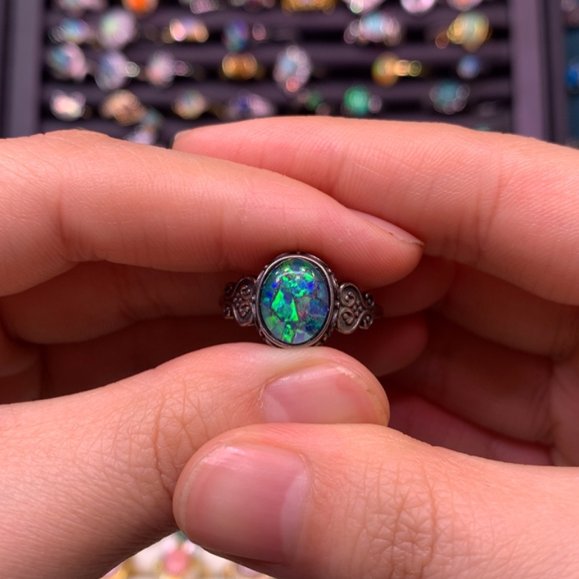 【闪购商品】欧泊戒指款式银S925镶嵌快**乐