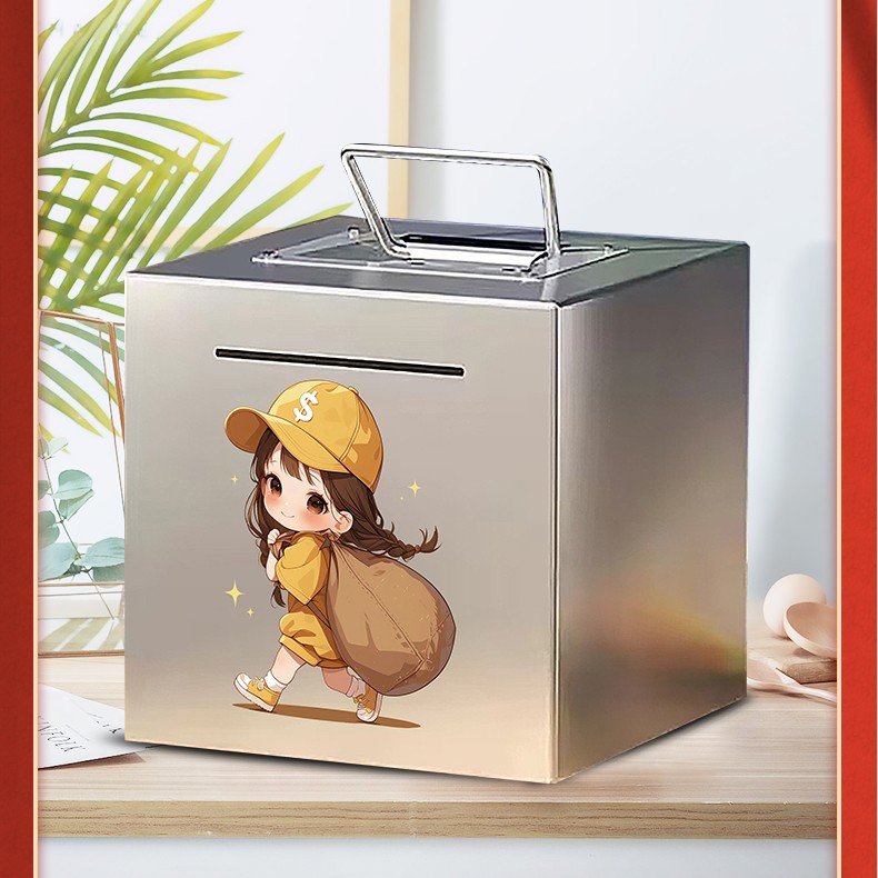 新款可存可取防摔大号儿童不锈钢彩印十二生肖存钱罐