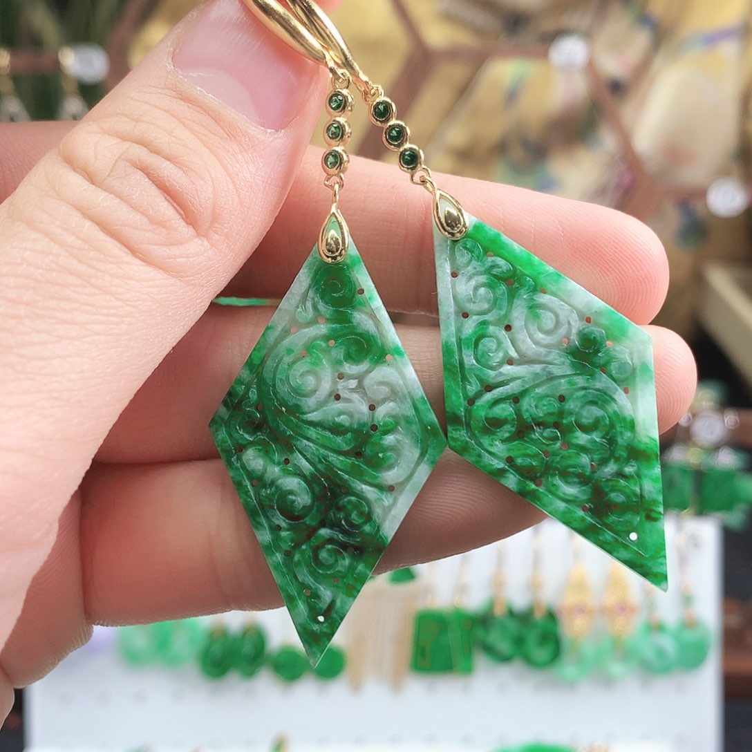 翡翠耳饰银S925镶嵌耳饰