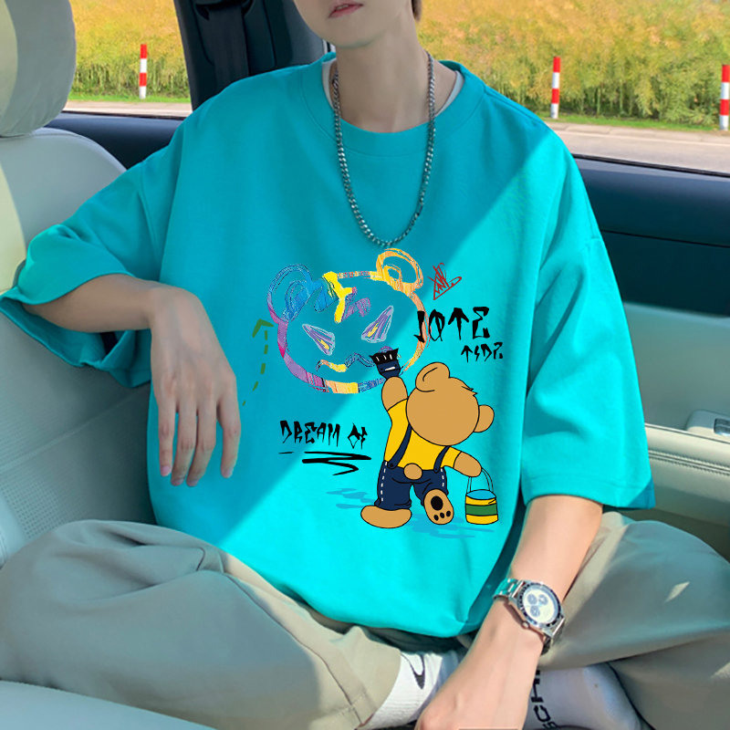 青少年重磅纯棉短袖T恤男女宽松大码上衣潮牌情侣休闲百搭半袖男