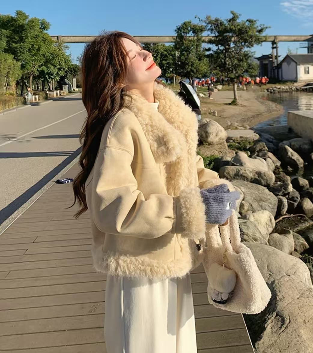 071-080女冬季短外套立领皮毛短款外套短款学生秋冬大衣韩版