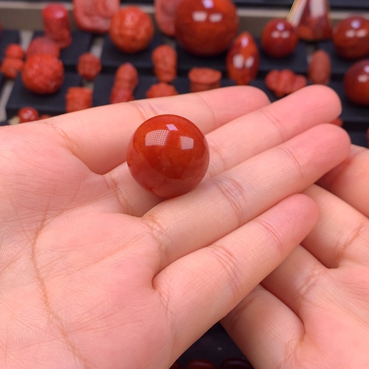 凌***然南红玛瑙未镶嵌火焰纹圆珠单珠20.3Mm