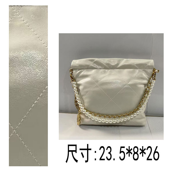 PG053 25新款抽绳开合珍珠链链条闪亮皱纹水桶单肩斜挎包小号白