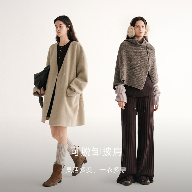 MSLAN厚款街头风中长款常规款毛呢外套韩版纯色加厚秋冬季MHDD508