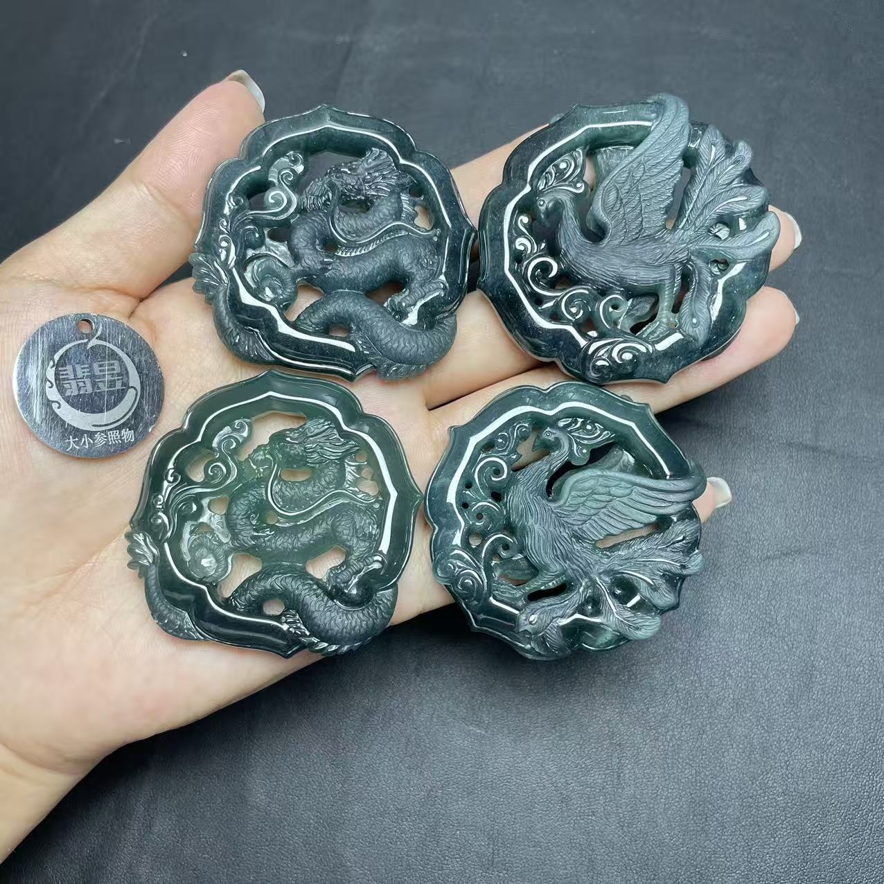 翡昱-N12-60641-天然A货翡翠吊坠绑绳-多样性发其一对