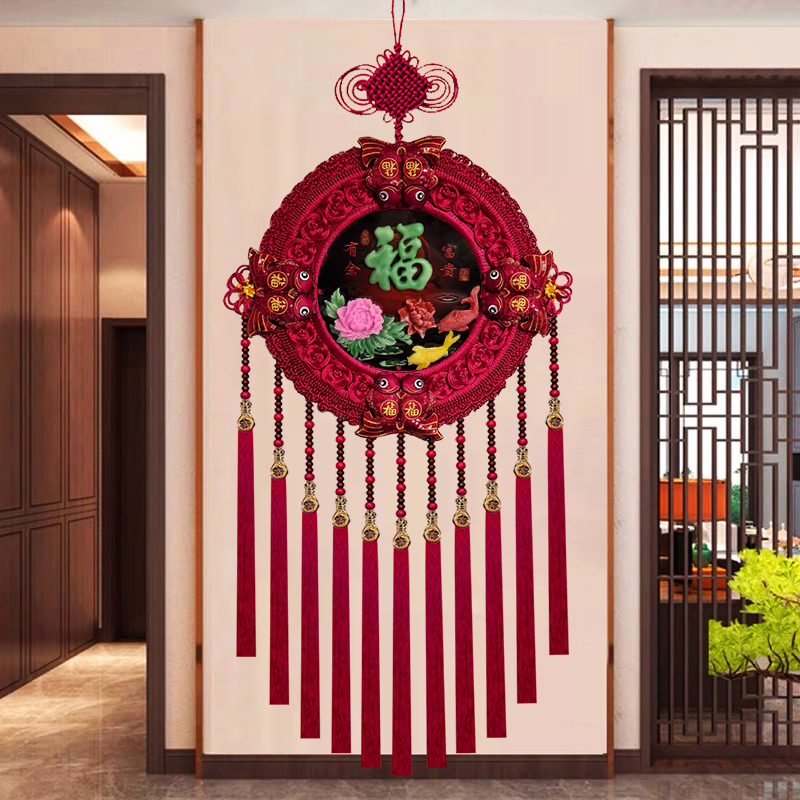 故宫红F【月荷塘】中国结挂件客厅玄关新年装饰福字背景墙 M38Y-Y