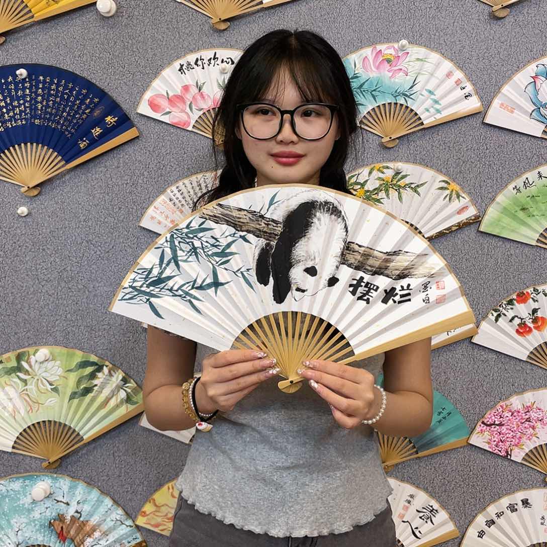 国画8寸玉竹-纯手绘-文玩扇骨（默认粘好）