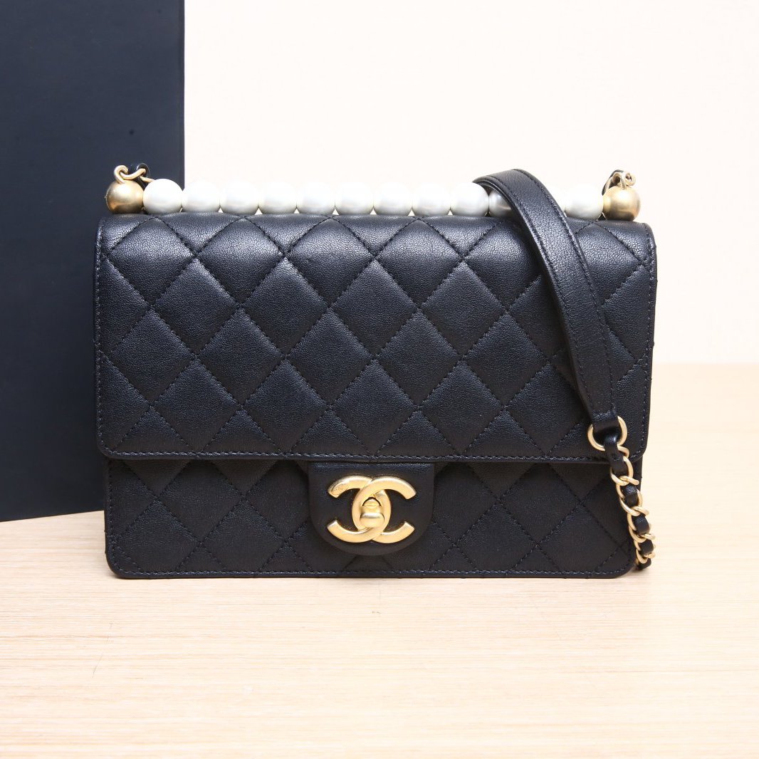 95新 Chanel/香奈儿 【双双活动】珍珠链条包 Flap bag 小号27开 