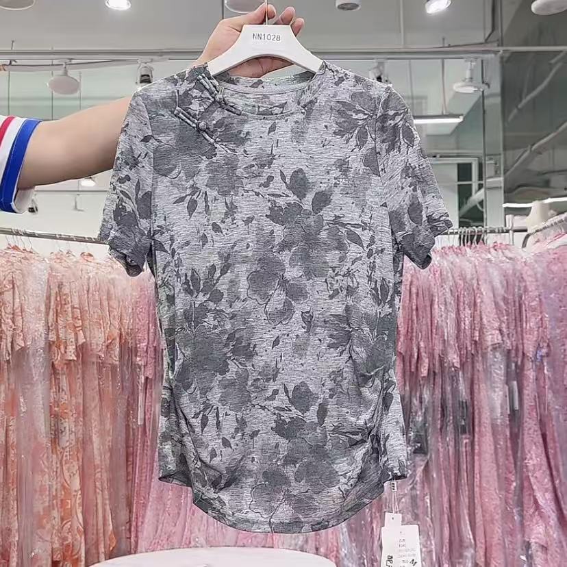 【杭州-意法】NN1028-时尚女装设计感T恤高腰短款小个子显瘦