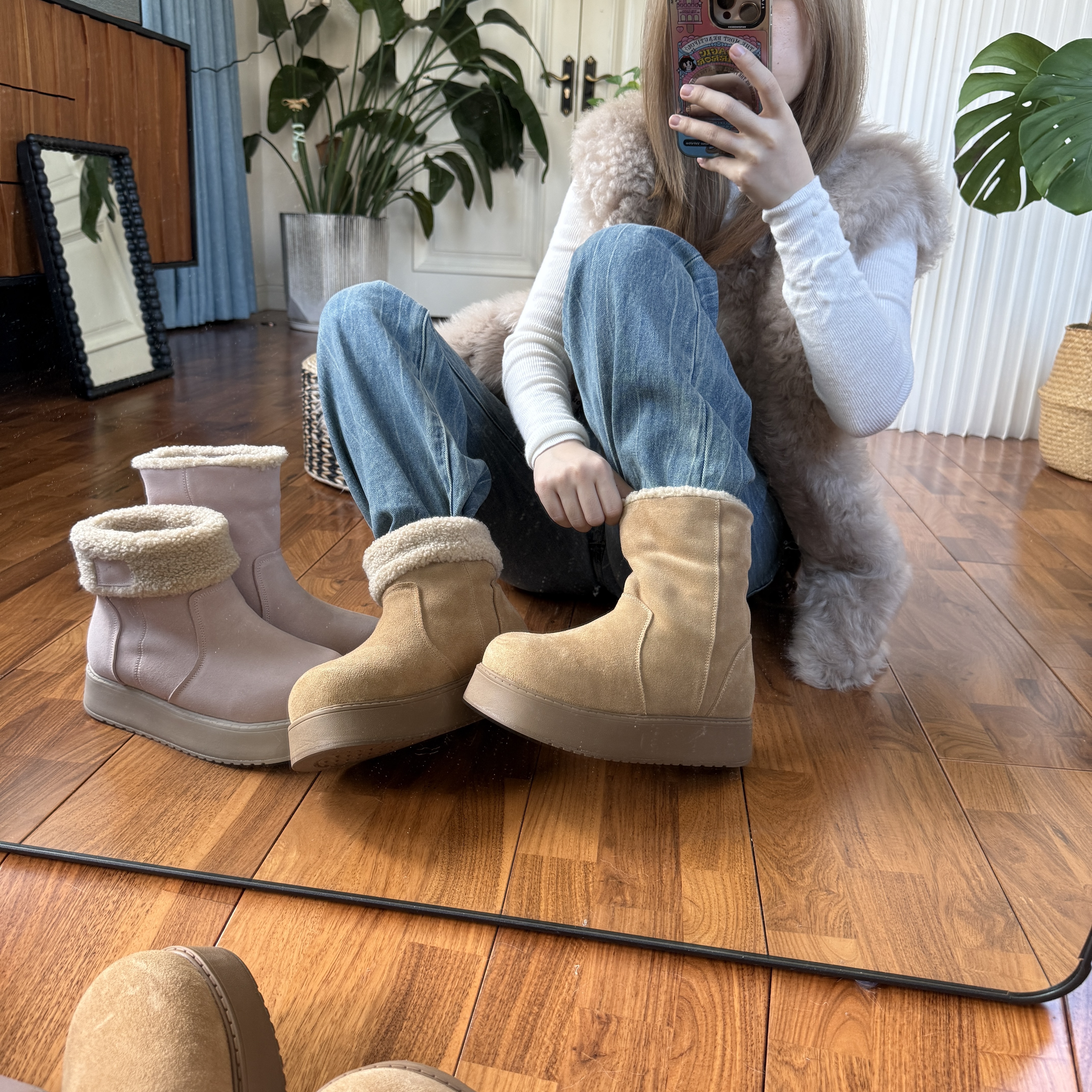 小咩~6cm厚底动态防水防滑雪地靴女加绒加厚短靴两穿棉鞋冬季保暖