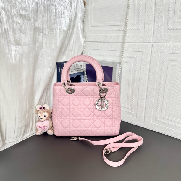 95新 DIOR/迪奥 95新 樱花粉银扣五格戴妃手提单肩包