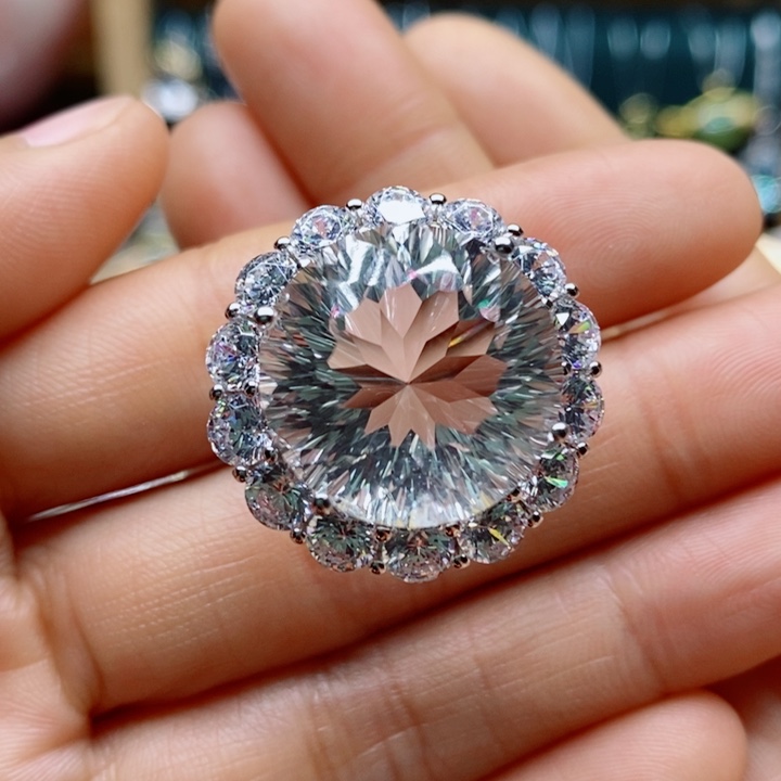 银S925镶嵌戒指水晶般***蜜天然水晶戒指