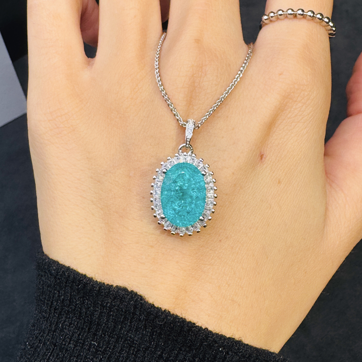 新款冰裂碧玺帕拉伊巴马尔代夫蓝绿色925吊坠41101