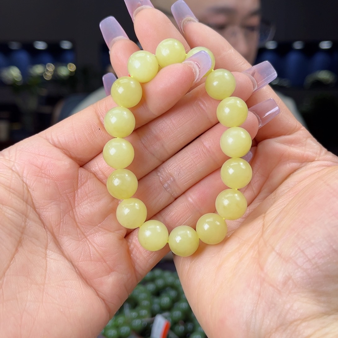 未镶嵌手串和田玉天然和田玉新疆若羌鸡油黄料12圆珠