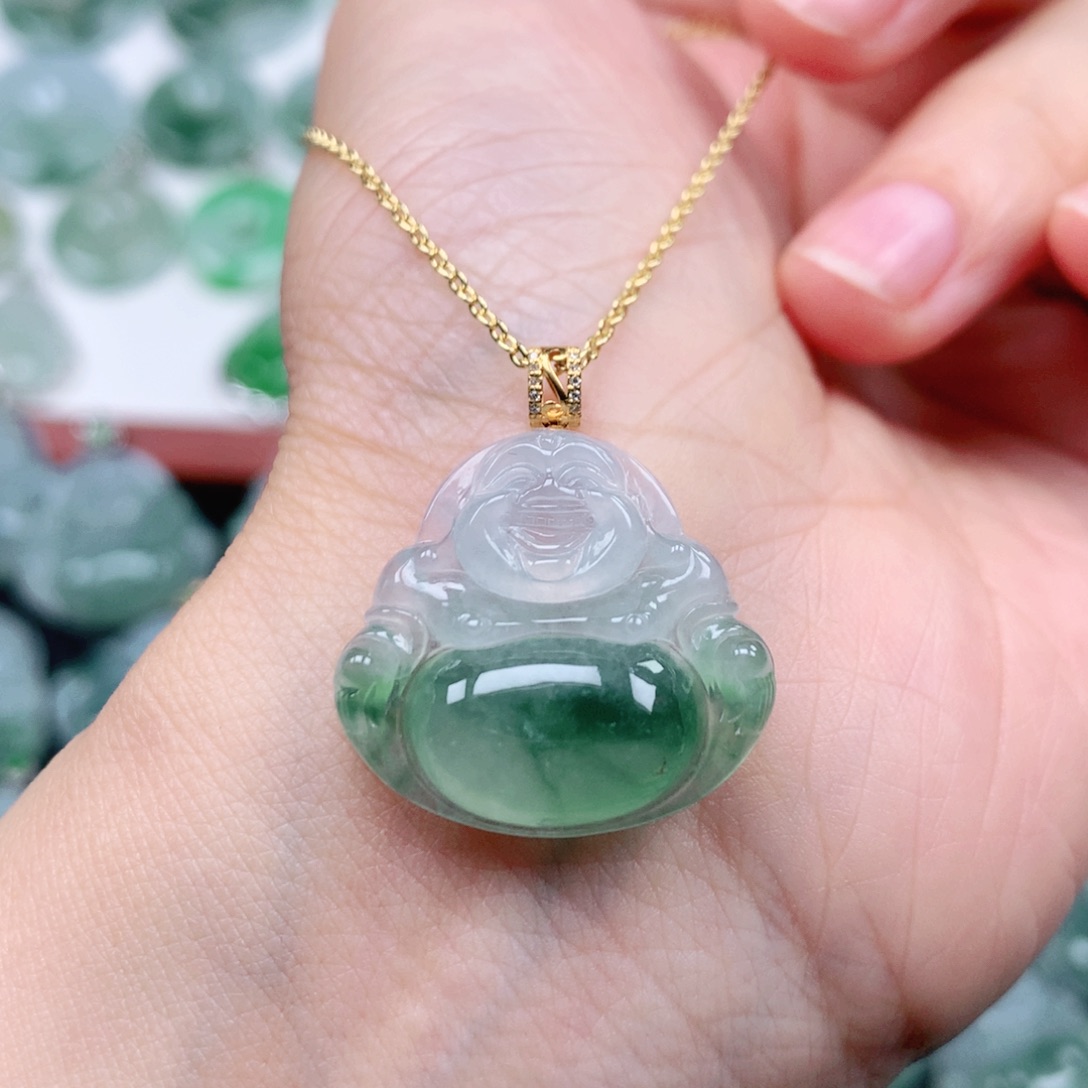 翡翠吊坠(不含链)18K金镶嵌