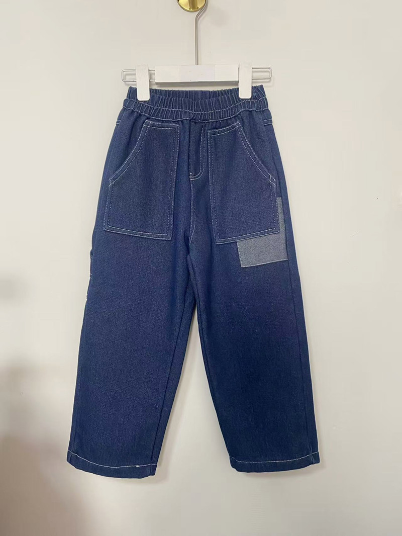 冬季加绒加厚男女童牛仔工装直筒长裤