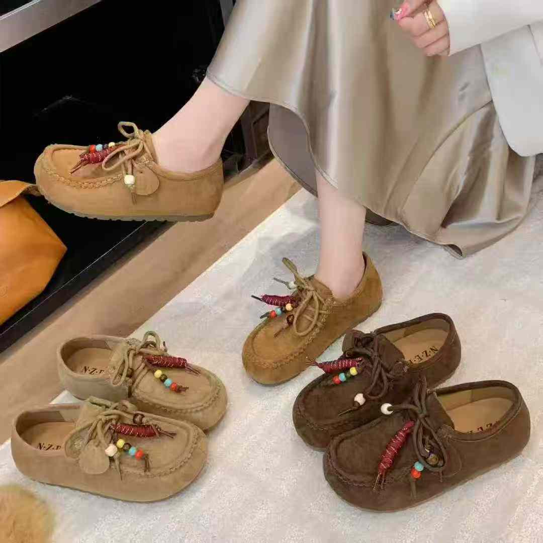 波西米亚风串珠复古风时尚休闲鞋复古百搭豆豆鞋A02-10