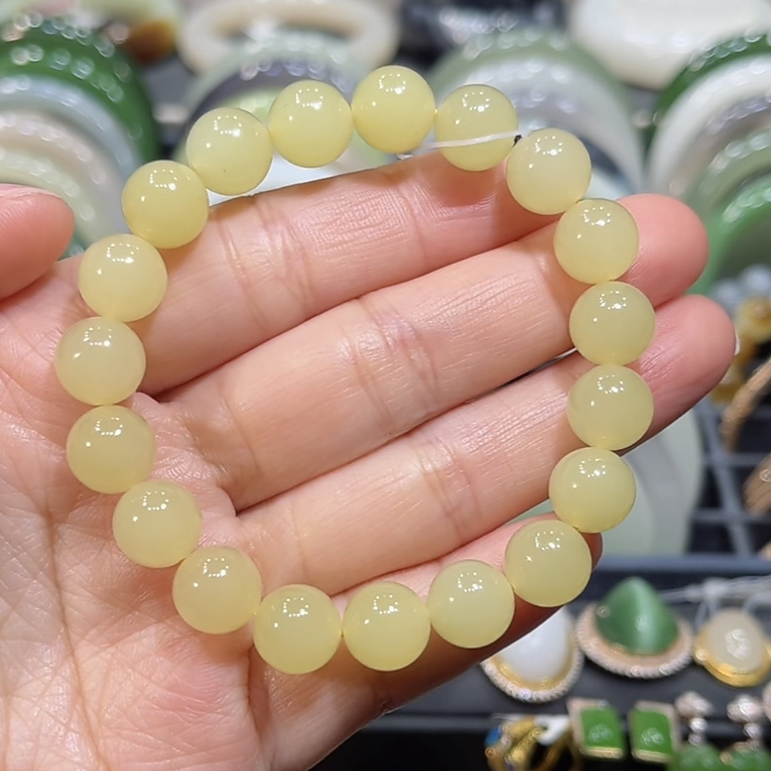 超细料！和田玉新疆若羌黄口手串10mm