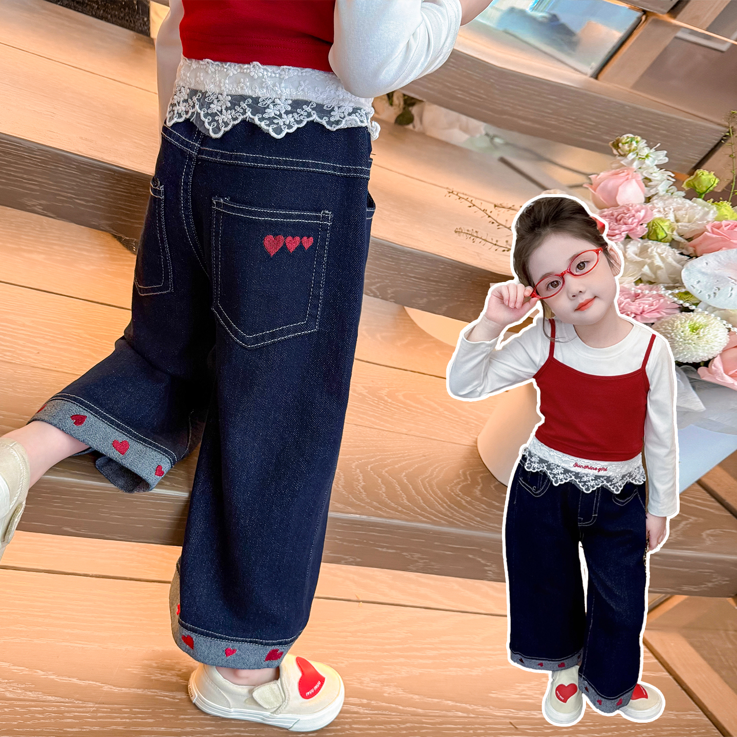 【秋季爆品】女童韩系牛仔裤2025新款洋气秋装阔腿裤儿童春秋裤子