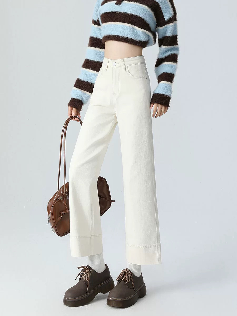 牛仔裤女宽松高腰显瘦长裤休闲透气水洗做旧阔腿小个子春秋直筒