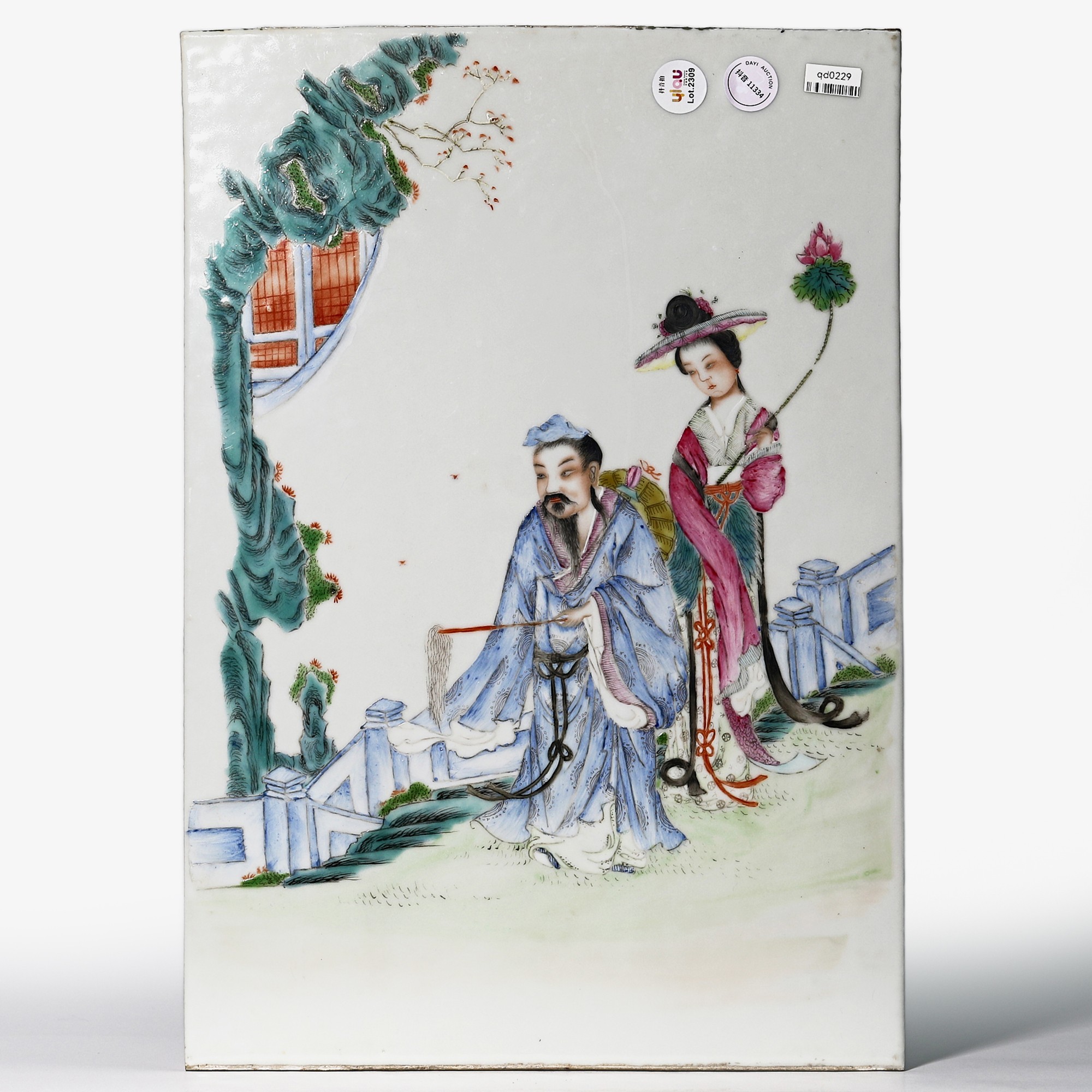 2309清晚期·粉彩人物纹瓷板【古董拍卖】