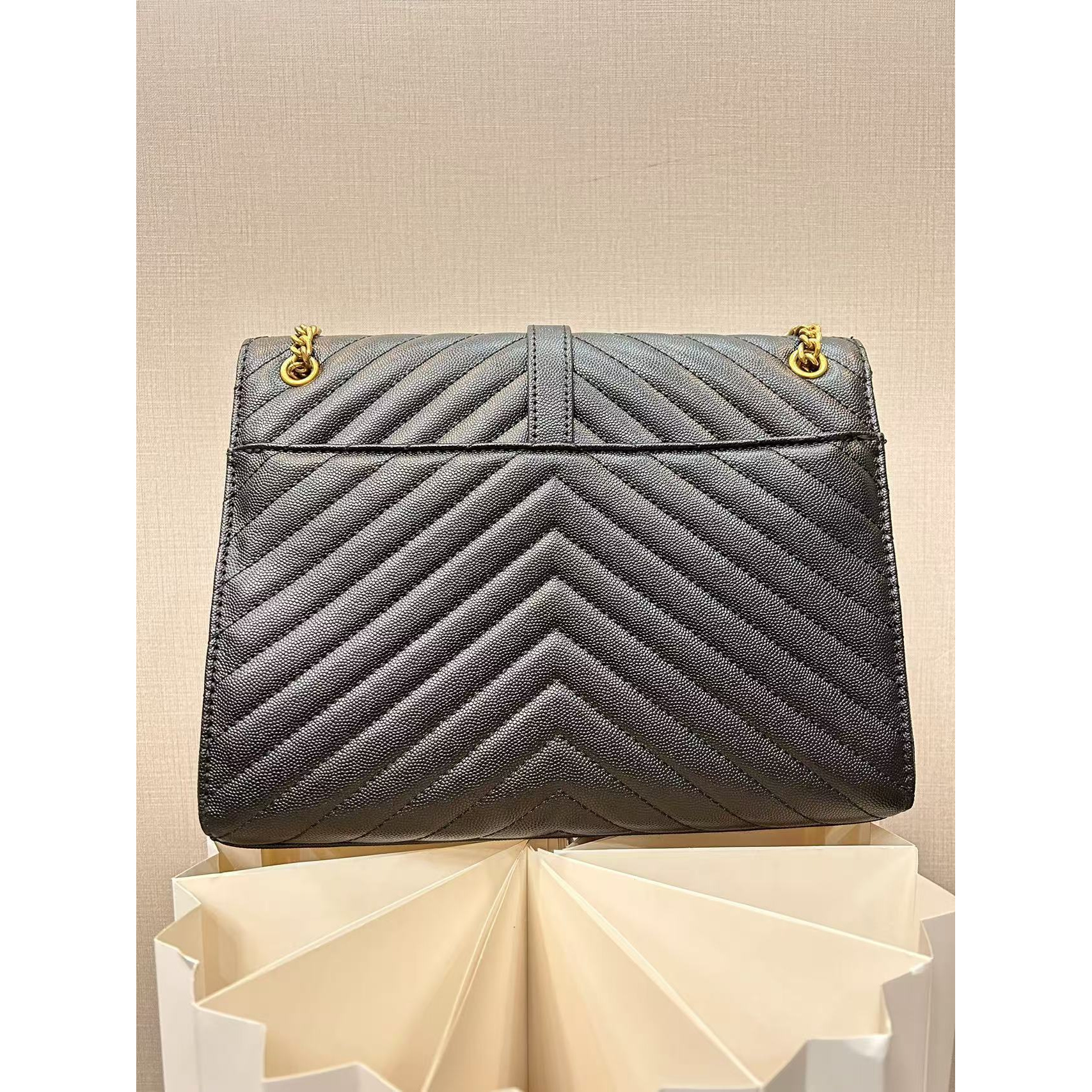 TOLEX2025新款手工女包大v信封时尚百搭黑色27CM