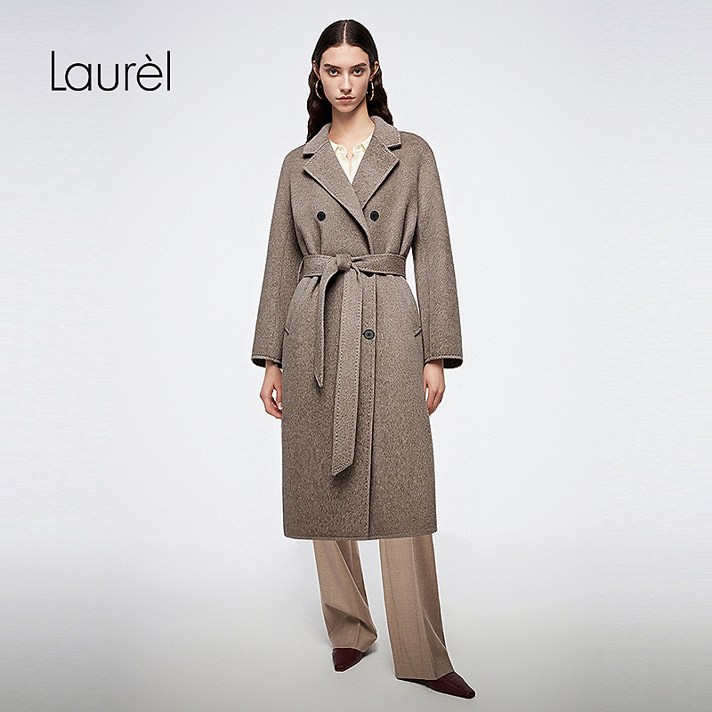 Laurel劳芮25冬新款双排扣系带收腰大衣LWD356D022DX