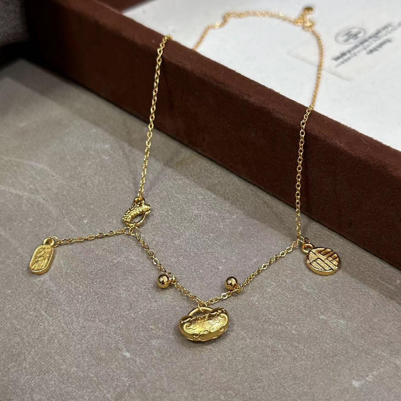 铜合金项链 平安锁福字项链-4130