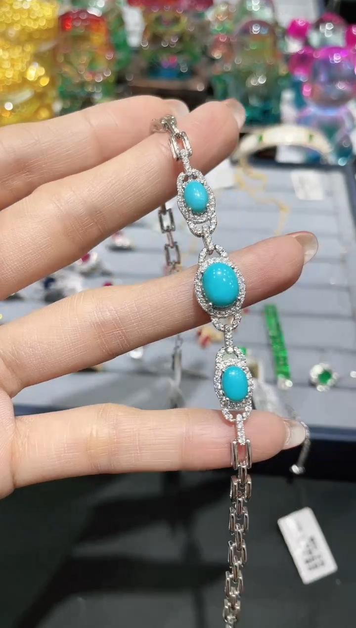 S925银镶嵌绿松石手链