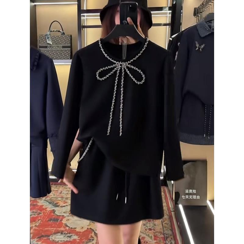 【宠粉价】秋季重工水钻蝴蝶结装饰气质两件套连衣裙裤TZ-505