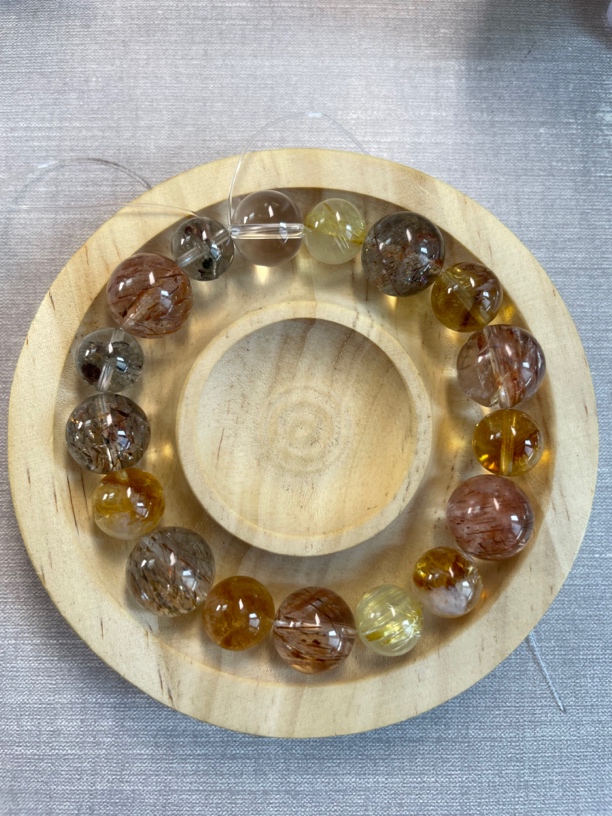 天然水晶绿幽灵黑金超黄水晶搭配水晶手串