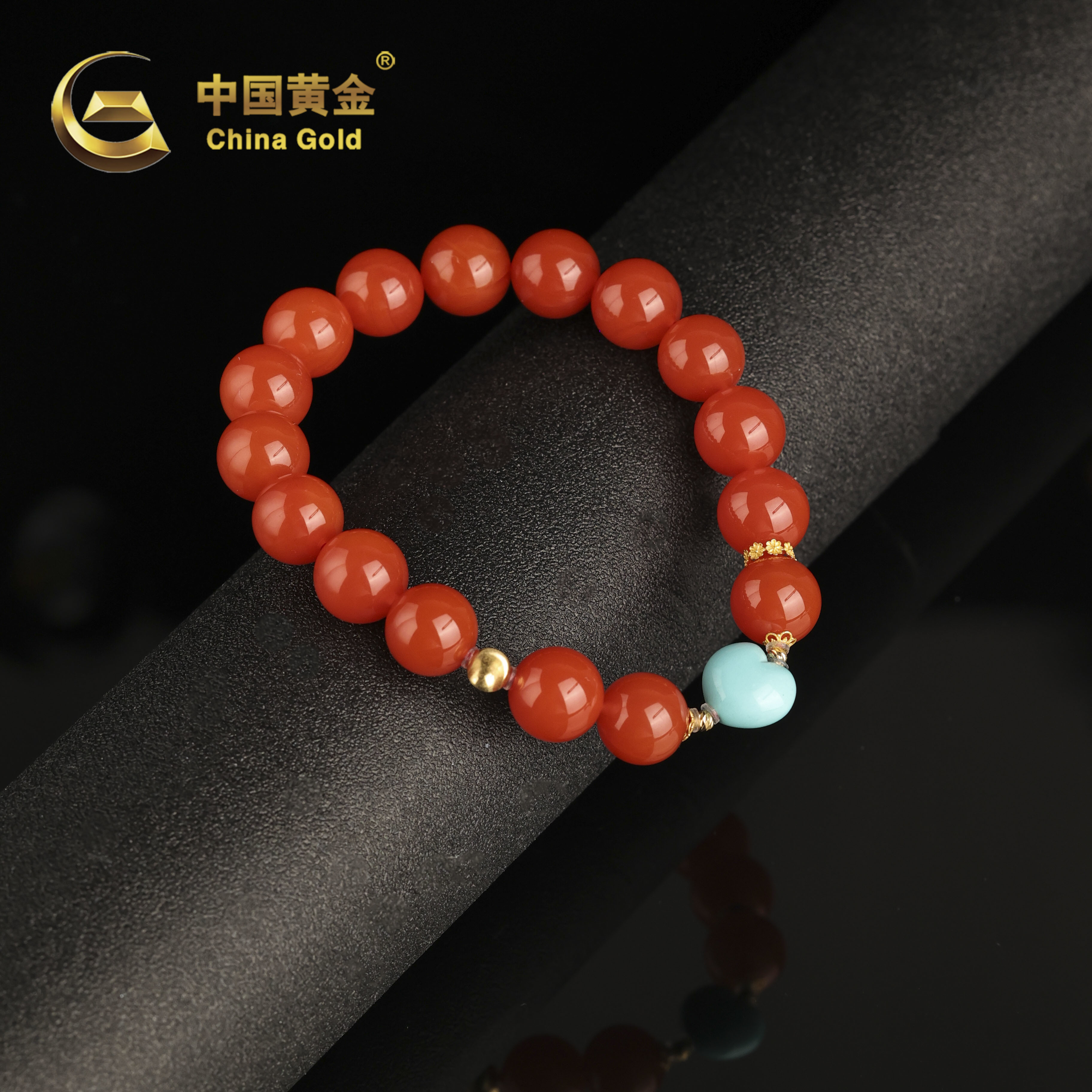  【中国黄金】鸿芯 | 南红*手串*18K金镶嵌-S4196-L-Y
