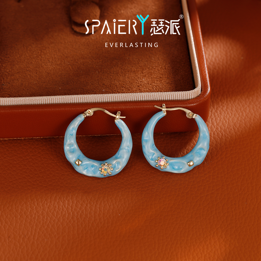 合金耳饰 【5299】法式滴油海星蓝色海洋耳环镶钻耳扣小众耳饰女