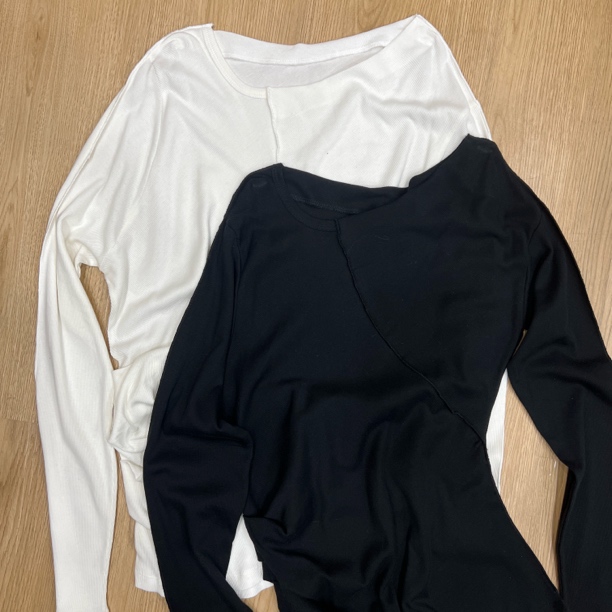 83390-1  JXZX一字肩双色针织打底衫