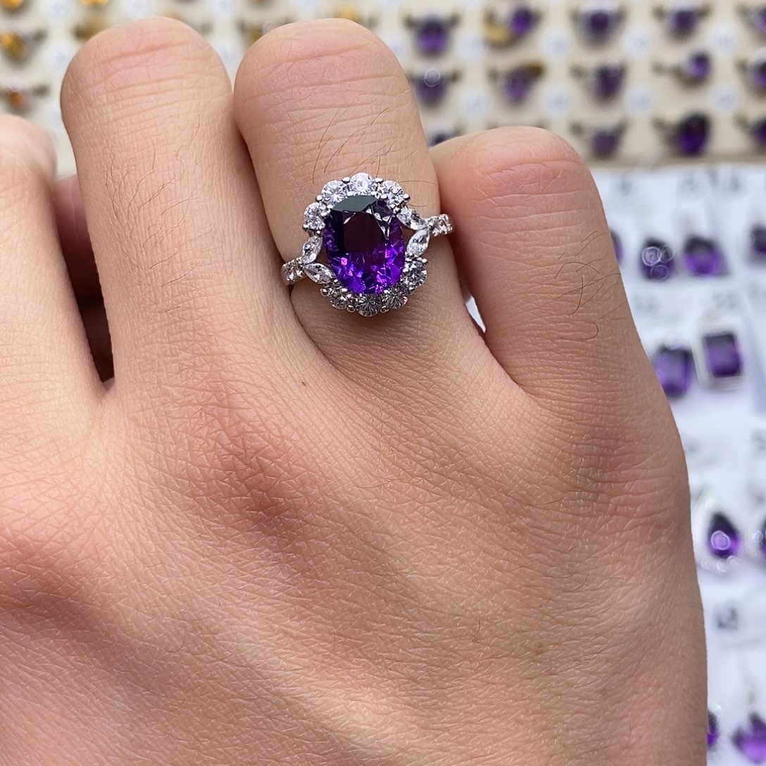 纯天然无优化紫水晶Q银S925镶嵌紫晶追**月