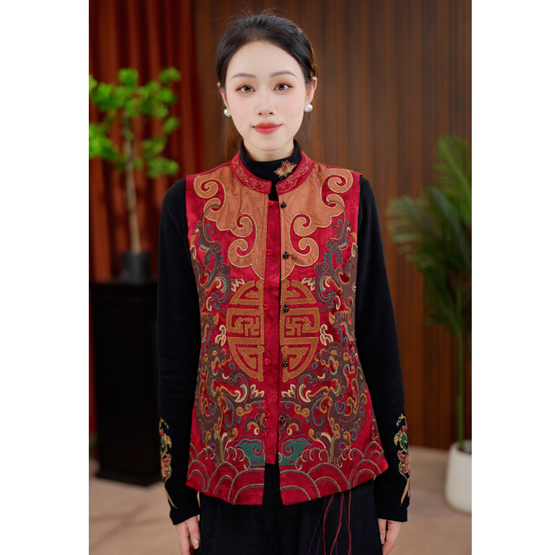 【朝华】新中式织锦提花重工刺绣马甲马夹