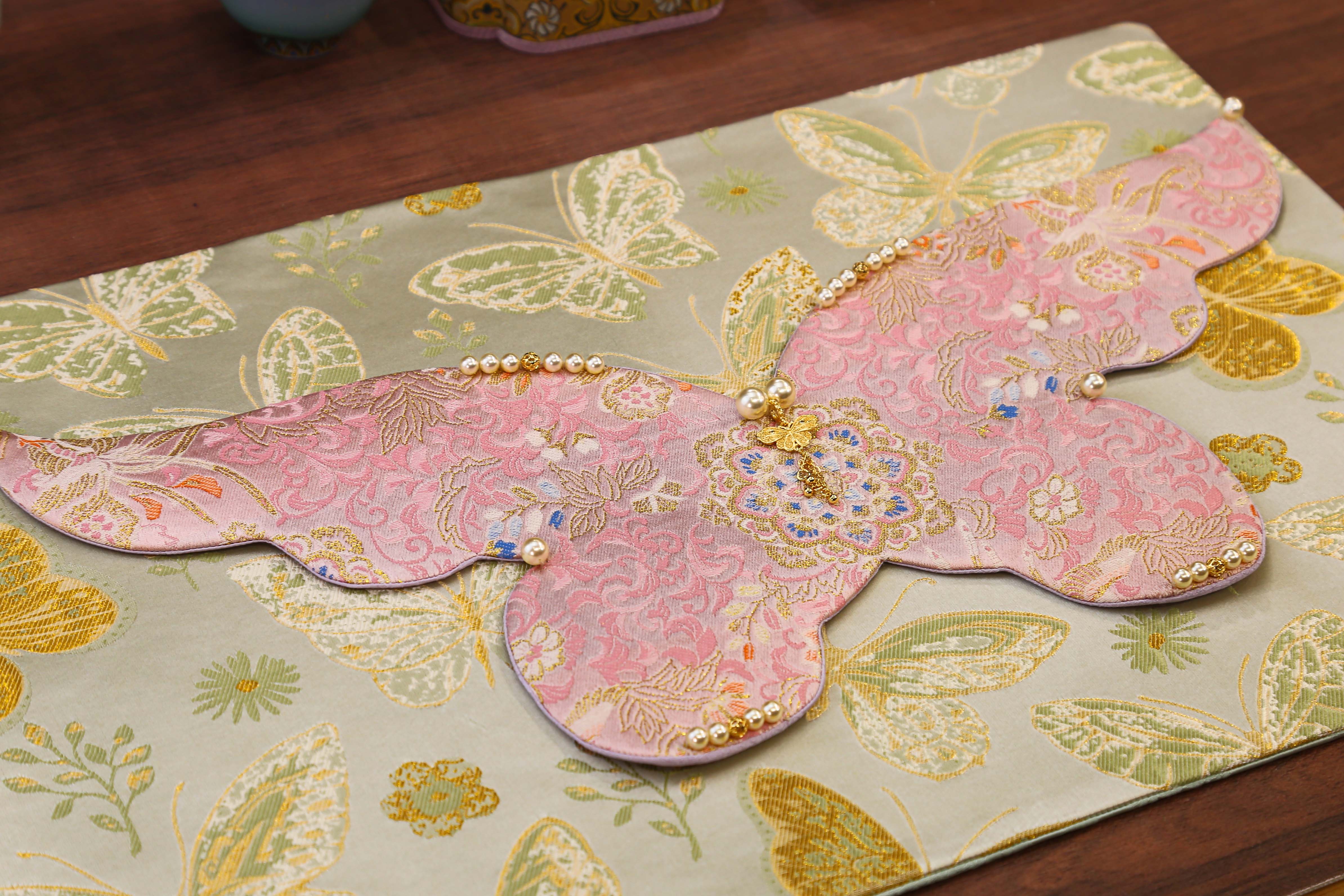 CX980 原创设计 手工珠绣款 织锦缎 轻奢茶席茶垫 茶道配件