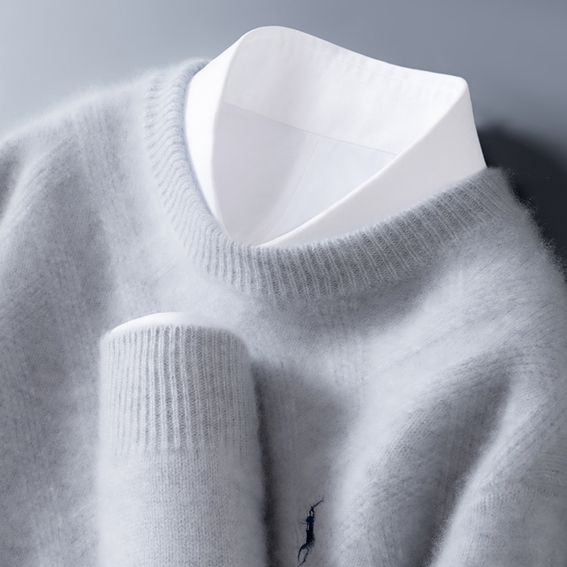 翩翩风度男神款~100澳洲羊毛衫男圆领刺绣厚款宽松百搭针织衫男S