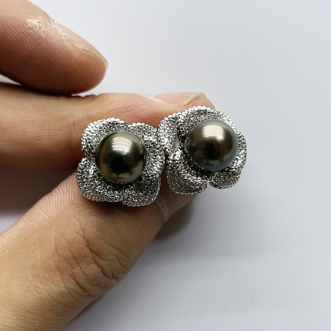 银S925镶嵌海水珍珠耳饰