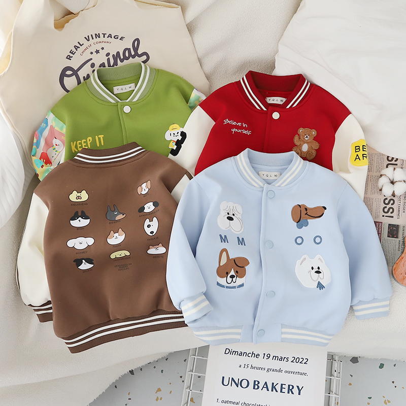 儿童棒球服外套春秋装新款洋气女童女童双层开衫卡通秋款小童上衣