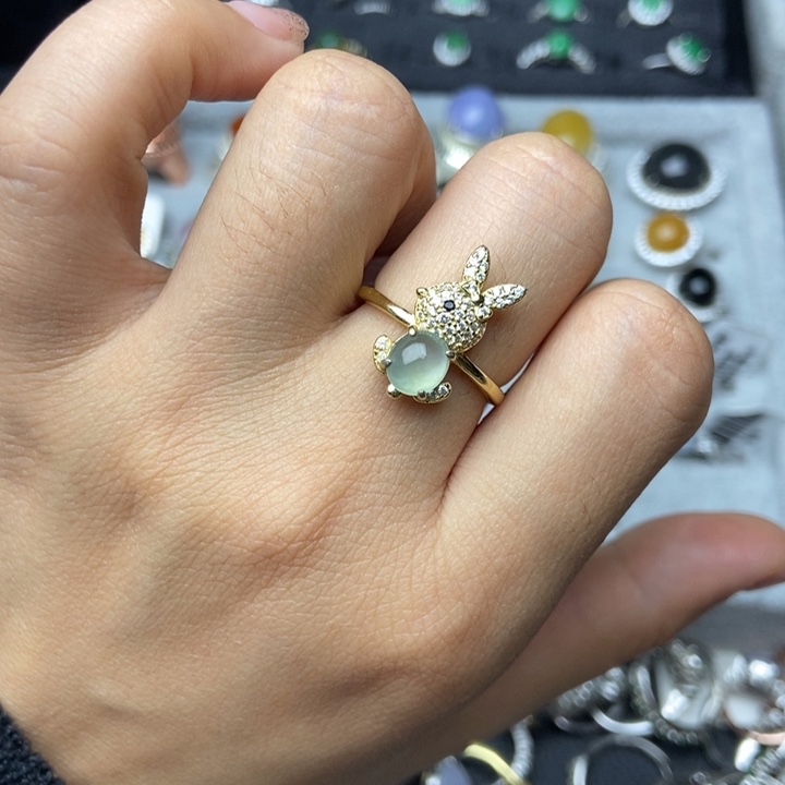 翡翠戒指银S925镶嵌戒指