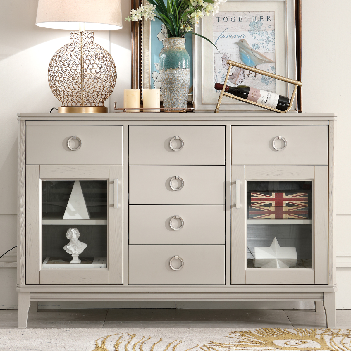 美式轻奢全实木餐边柜小户型家用客厅现代简约多抽屉储物餐厅柜